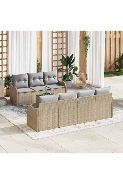 vidaxl Set de canapele pentru gradina cu perna 8 pcs Bej poliratan