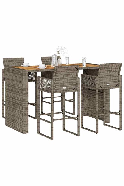 vidaxl Set bar de gradina 5 piese fara perne Salca¢m din polirattan gri