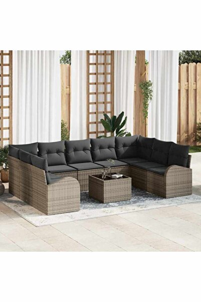 vidaxl Set de canapele pentru gradina cu perna 10 pcs Gri poliratan