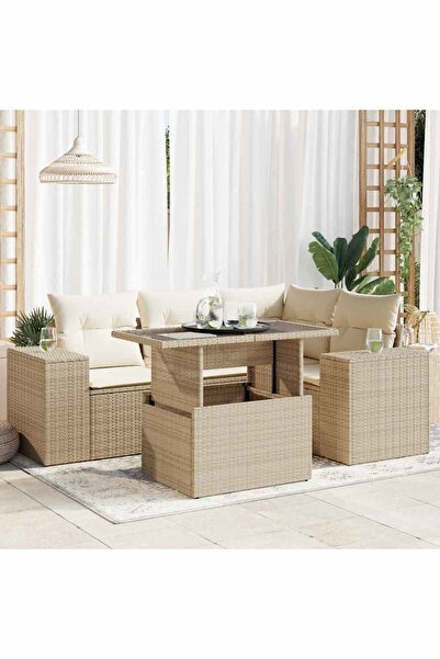 vidaxl Set canapele de gradina cu perne, 5 piese, bej, poliratan