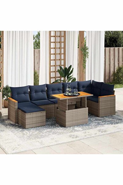 vidaxl Set canapele de gradina cu perne, 8 piese, gri, poliratan