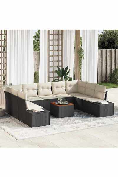 vidaxl Set de canapele pentru gradina 10 pcs Negru È™i alb