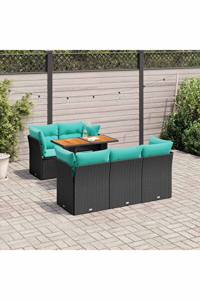 vidaxl Set mobilier de gradina cu perne, 6 piese, negru, poliratan