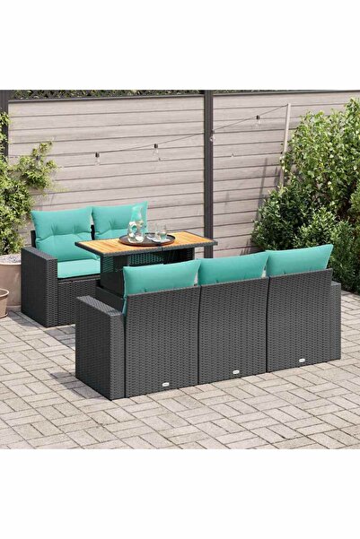 vidaxl Set mobilier de gradina cu perne, 6 piese, negru, poliratan