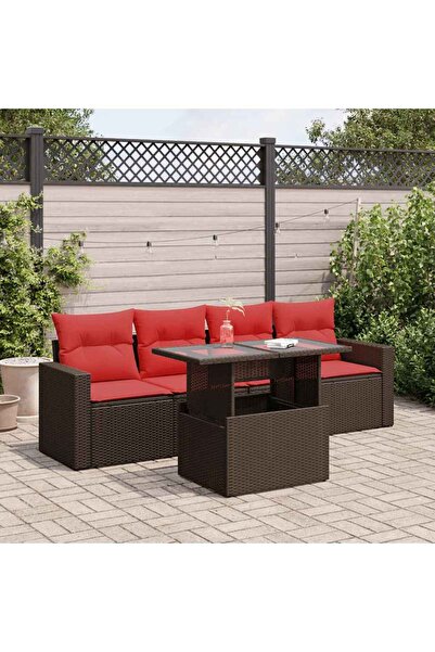 vidaxl Set canapele de gradina cu perne, 5 piese, maro, poliratan