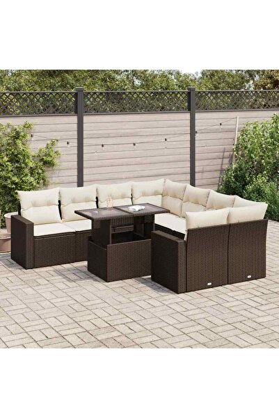 vidaxl Set canapele de gradina cu perne, 9 piese, maro, poliratan
