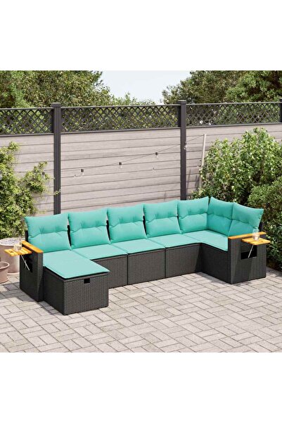 vidaxl Set canapele de gradina cu perne, 7 piese, negru, poliratan