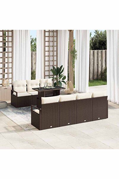 vidaxl Set de canapele pentru gradina cu perna 8 pcs Maro Rattan poli