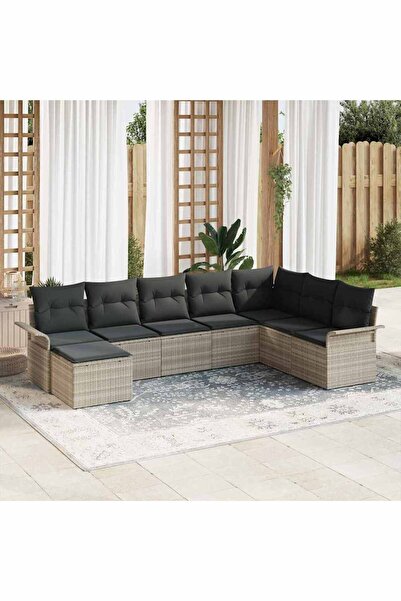 vidaxl Set de canapele pentru gradina 8 pcs Gri deschis Rattan poli