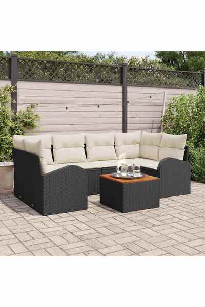 vidaxl Set de canapele pentru gradina 7 pcs Negru È™i Crem poliratan