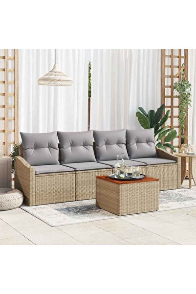 vidaxl Set de canapele pentru gradina cu perna 5 pcs Bej poliratan