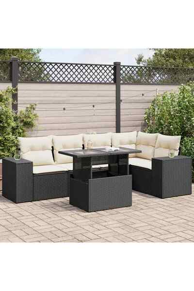 vidaxl Set mobilier de gradina cu perne, 6 piese, negru, poliratan