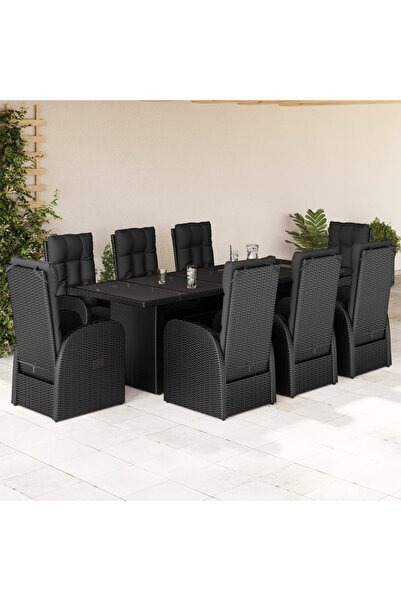 vidaxl Set mobilier de gradina cu perne, 9 piese, negru, poliratan