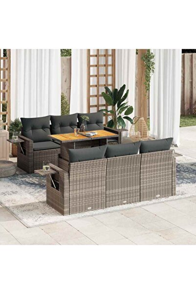 vidaxl Set canapele de gradina, 7 piese, cu perne, gri, poliratan