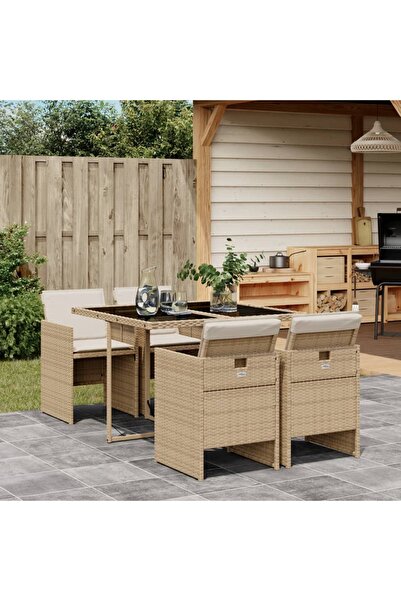 vidaxl Set mobilier de gradina cu perne, 5 piese, bej, poliratan