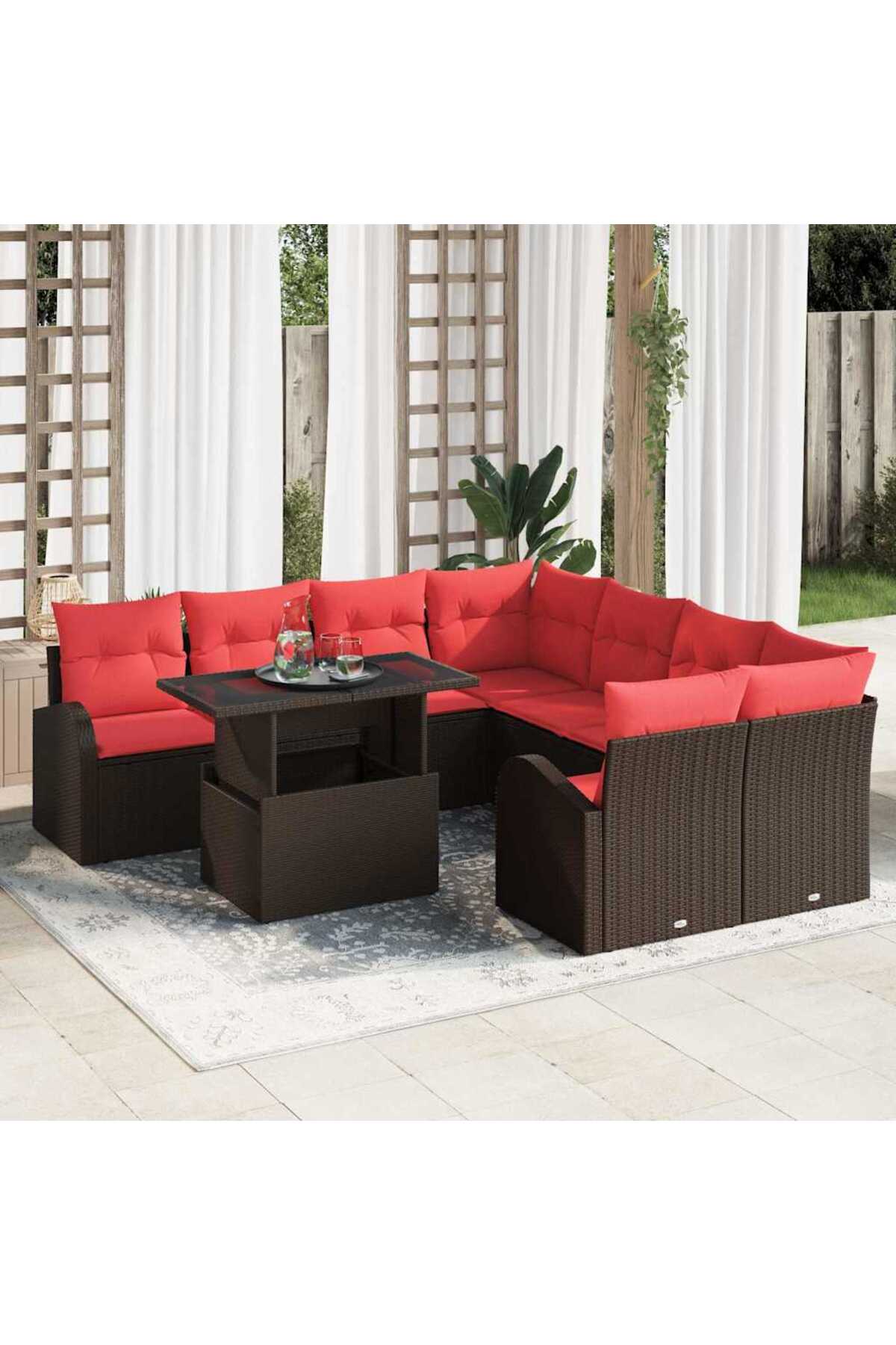 vidaxl Set de canapele pentru gradina 9 pcs Maro poliratan