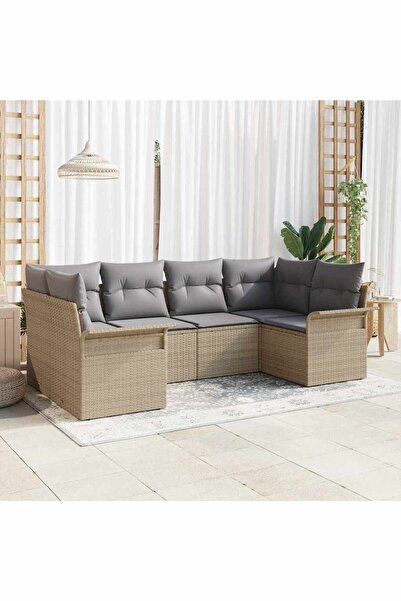 vidaxl Set de canapele pentru gradina cu perna 6 pcs Bej poliratan