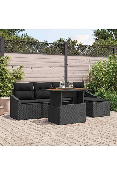 vidaxl Set de canapele pentru gradina 6 pcs Negru Rattan poli