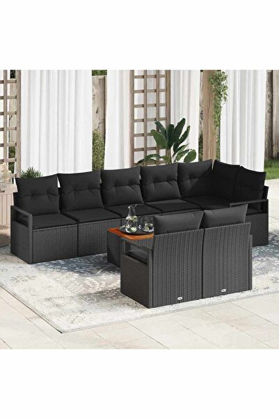 vidaxl Set de canapele pentru gradina cu perna 9 pcs Negru poliratan