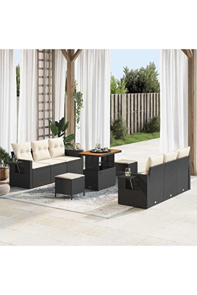 vidaxl Set de canapele pentru gradina cu perna 9 pcs Negru poliratan