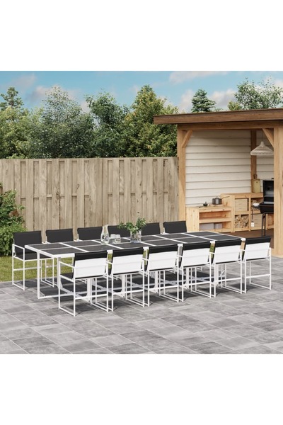 vidaxl Set mobilier de gradina, 13 piese, cu perne, alb, textilena