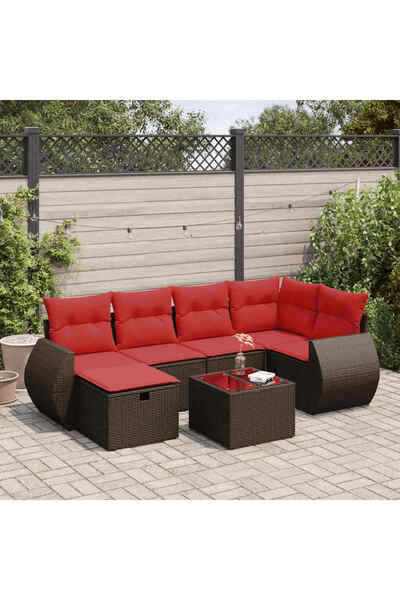 vidaxl Set canapele de gradina cu perne, 7 piese, maro, poliratan