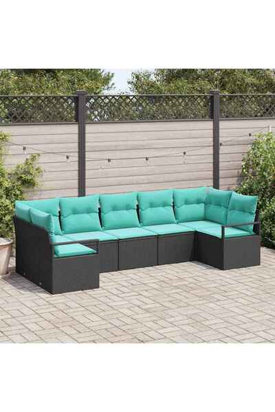 vidaxl Set de canapea cu perna 7 pcs Negru poliratan