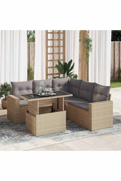 vidaxl Set canapele de gradina cu perne, 6 piese, bej, poliratan
