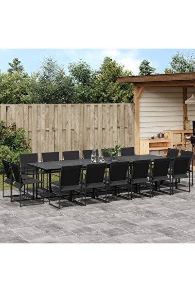 vidaxl Set mobilier de gradina, 17 piese, negru, textilena