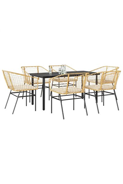vidaxl Set de sufragerie de gradina de 7 piese sticla poliratan maro