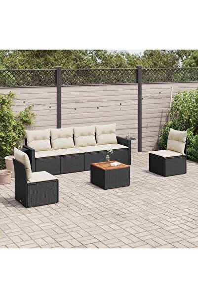 vidaxl Set canapele de gradina cu perne, 7 piese, negru, poliratan