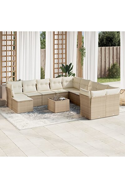vidaxl Set canapele de gradina cu perne, 12 piese, bej, poliratan