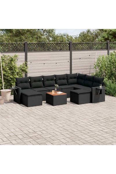 vidaxl Set canapele de gradina cu perne, 10 piese, negru, poliratan