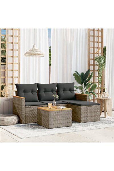 vidaxl Set canapea de gradina cu perne, 5 piese, gri, poliratan