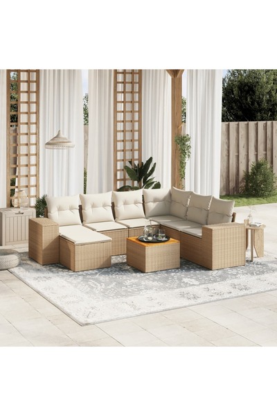 vidaxl Set canapele de gradina, 8 piese, cu perne, bej, poliratan