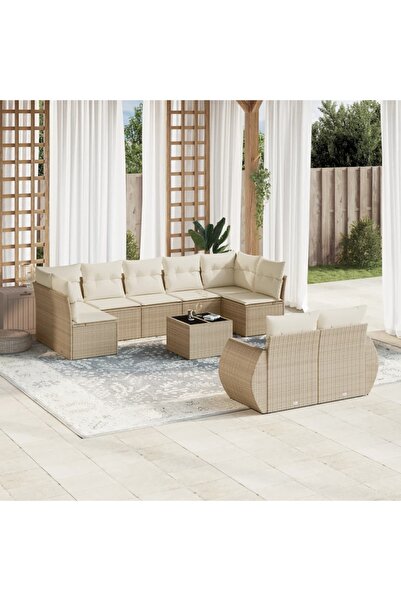 vidaxl Set canapele de gradina cu perne, 10 piese, bej, poliratan