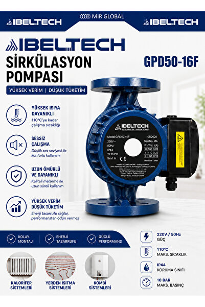 İBELTECH GPD50-16F Flanşlı Sirkülasyon Pompası DN50 Merkezi Isıtma Devir Daim...