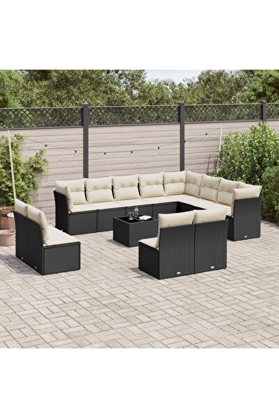 vidaxl Set mobilier de gradina cu perne, 13 piese, negru, poliratan