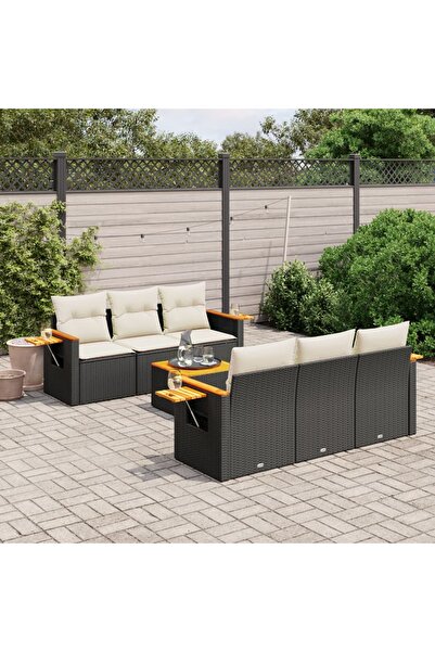 vidaxl Set canapele de gradina cu perne, 7 piese, negru, poliratan