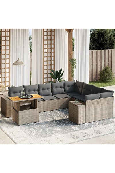 vidaxl Set mobilier de gradina cu perne, 10 piese, gri, poliratan