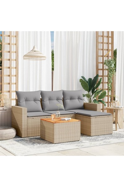 vidaxl Set canapele de gradina, 5 piese, cu perne, bej, poliratan