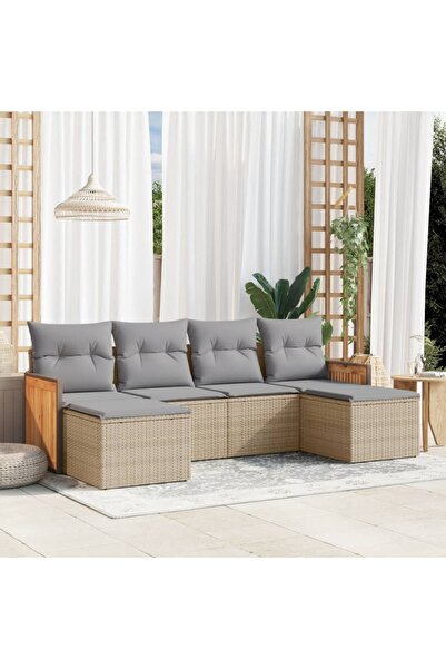 vidaxl Set canapele de gradina cu perne, 6 piese, bej, poliratan