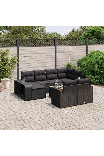 vidaxl Set canapele de gradina cu perne, 11 piese, negru, poliratan