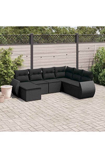 vidaxl Set canapele de gradina cu perne, 7 piese, negru, poliratan
