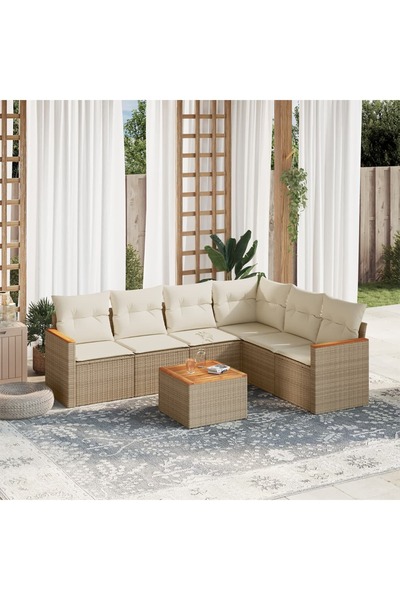 vidaxl Set canapele de gradina, 7 piese, cu perne, bej, poliratan