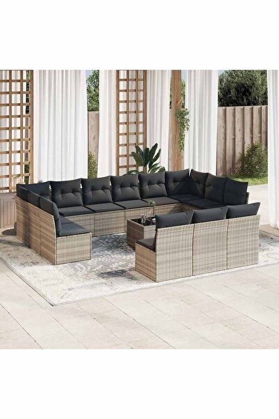 vidaxl Set mobilier de gradina cu perne,14 piesegri deschis, poliratan