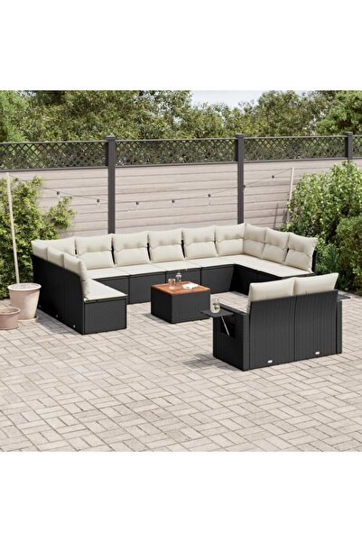 vidaxl Set mobilier de gradina cu perne, 13 piese, negru, poliratan