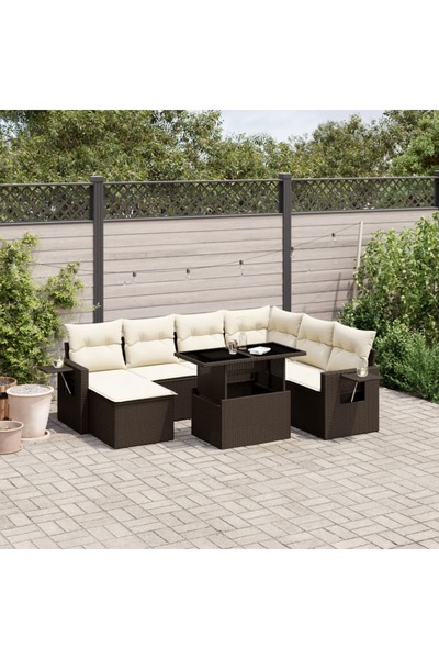vidaxl Set canapele de gradina cu perne, 8 piese, maro, poliratan