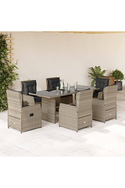 vidaxl Set mobilier de gradina cu perne, 7 piese gri deschis poliratan