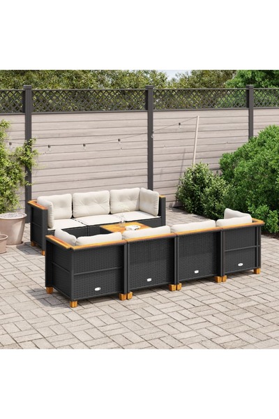 vidaxl Set mobilier de gradina cu perne, 8 piese, negru, poliratan